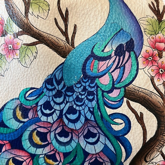 White Large Shoulder Hobo - 8082 Anna by Anuschka Peacock purse bag - Picture 4 of 15